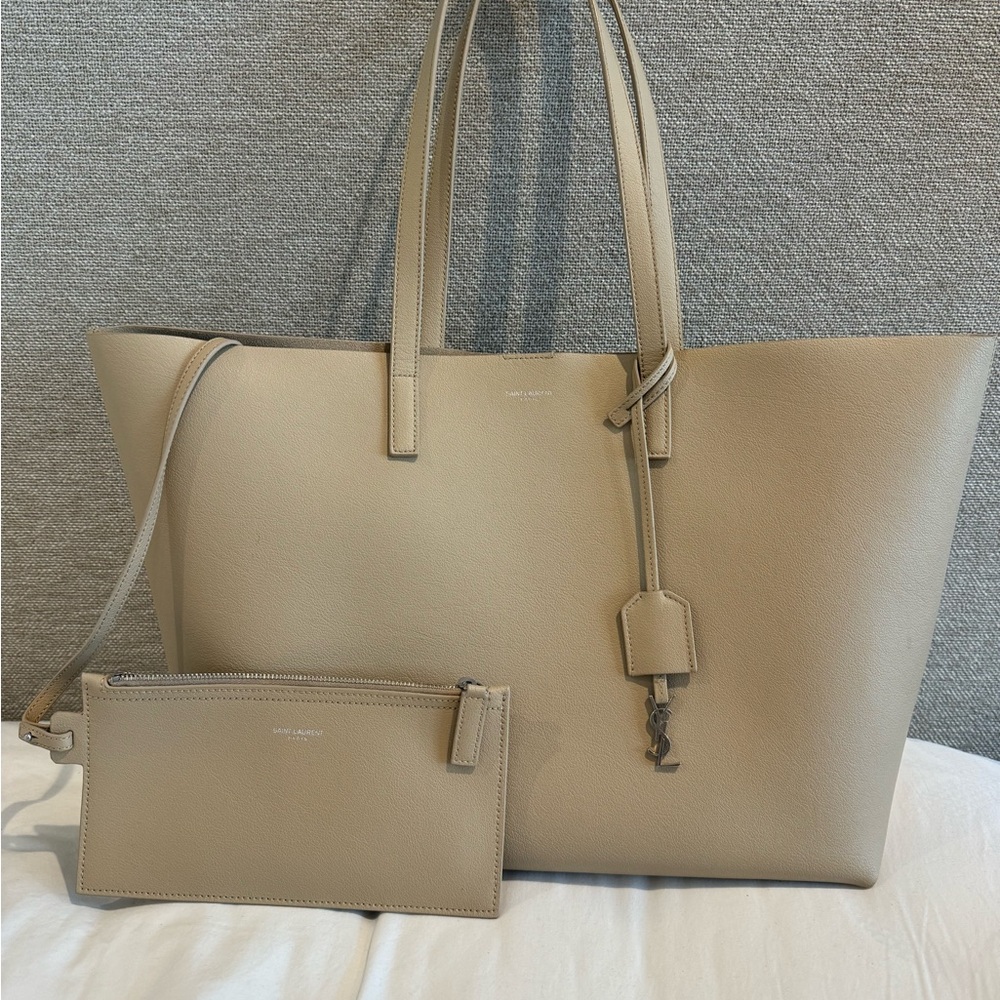 Saint Laurent Tan Tote and Pouch Set